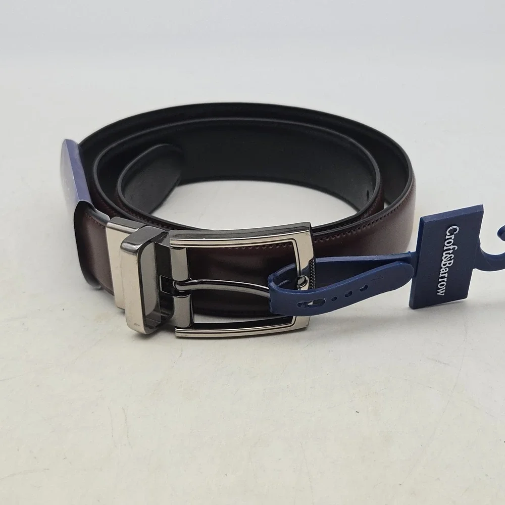 Croft & Barrow Belt Brown Black Reversible Faux Leather Stretch Men 32 w/ Buckle